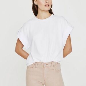 AG Jeans Khloe White Cuffed Sleeve T-Shirt Size M